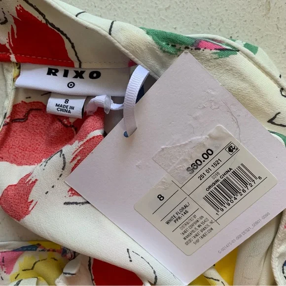 Rixo Feminine & Flirty Floral Puff Sleeve Maxi Dress Size 8 Ivory Red Blue NWT - Picture 12 of 17